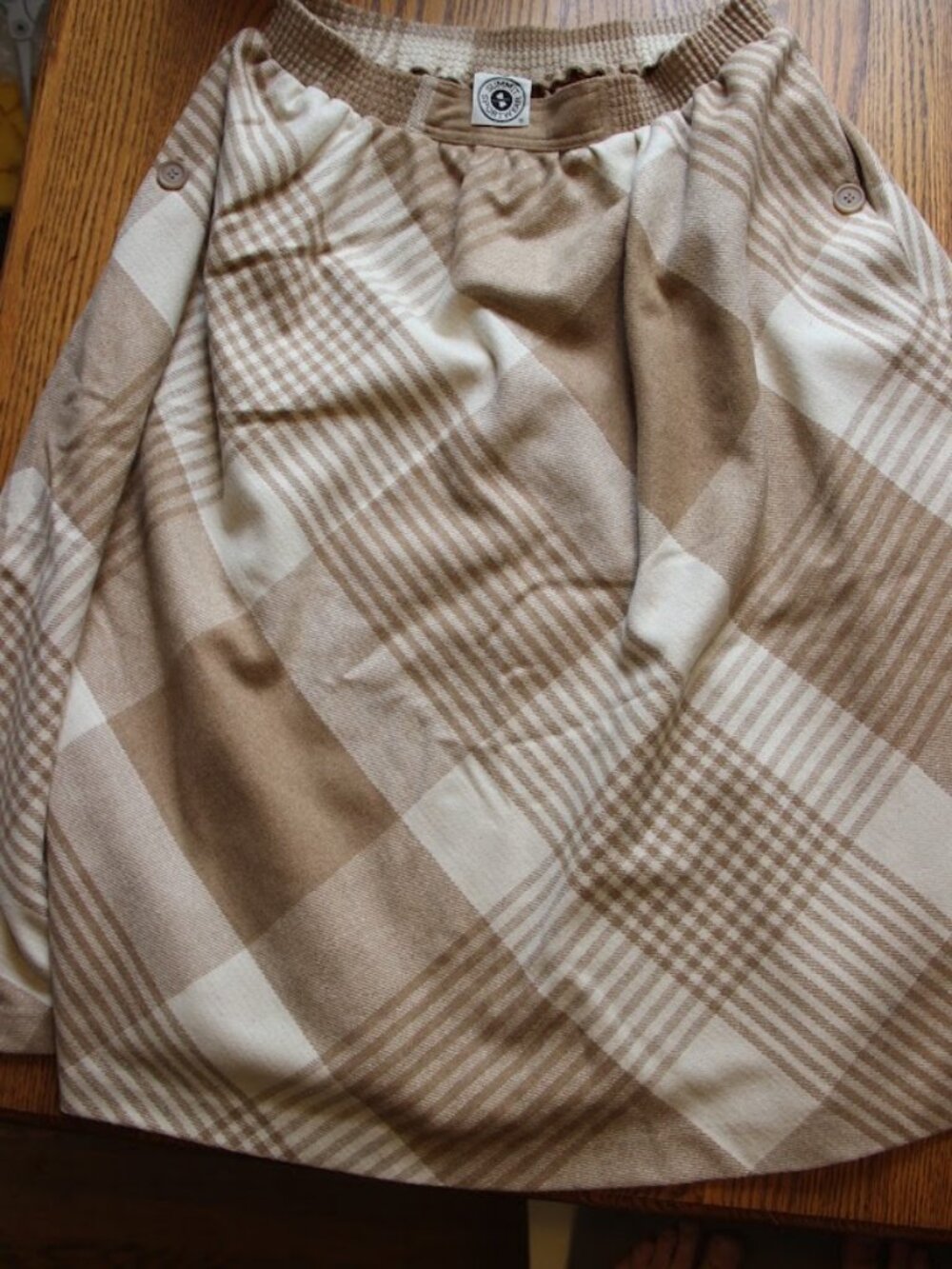 Vintage Summit Sportswear Brown Tan Plaid A-Line Midi Skirt Large